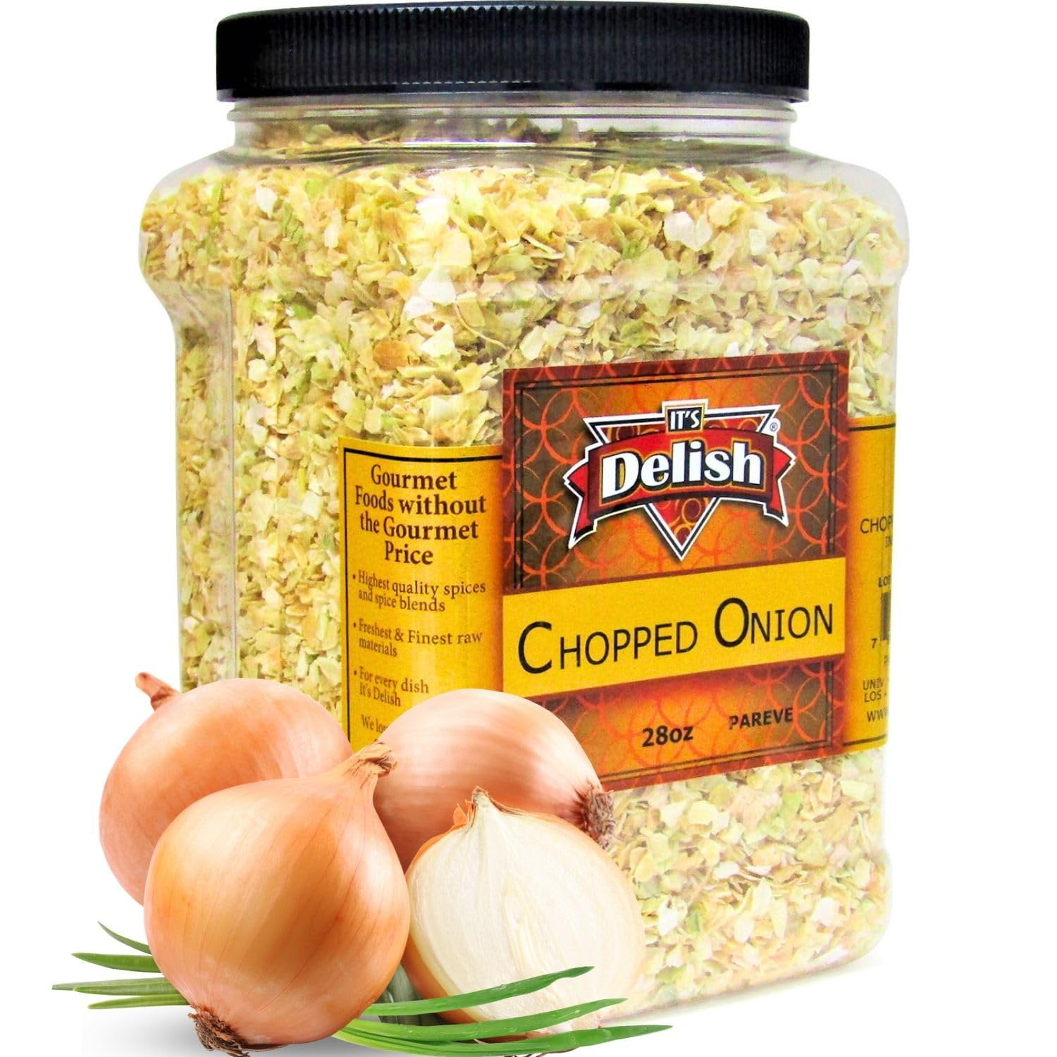 Dried Chopped Onion by Its Delish, 28 Oz Jumbo Reusable Container  All Natural Dehydrated Onion Flakes  Delicious & Fresh Onions Taste  No Preservatives, Certified Kosher