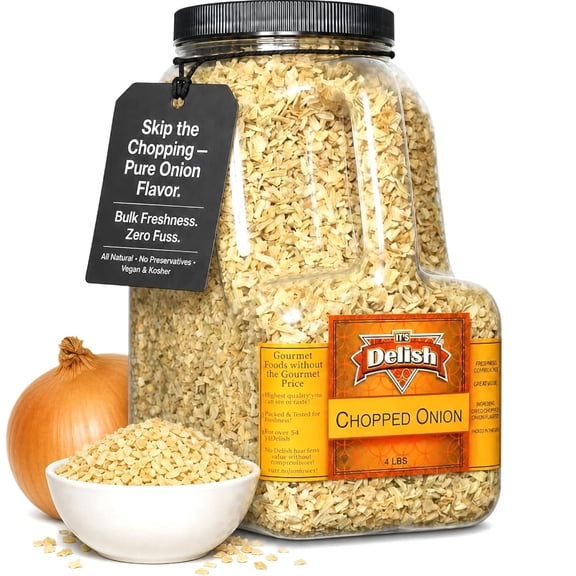 Dried Chopped Onion by Its Delish, 4 Lbs Gallon Size Jug with Handle  All Natural Dehydrated Onions Flakes  Delicious & Fresh Onion Taste  for Cooking & Seasoning  No Preservatives, Vegan, Kosher