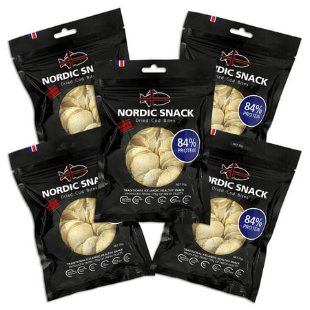 Dried Cod Bites, Fish Jerky (Hardfiskur) 35g (1.2oz) Nordic Snack - 5 pack Bundle