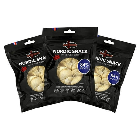 Dried Cod Keto Bites, Fish Jerky (Hardfiskur) High Protein Healthy Snack 35g (1.2oz) Nordic Snack - 3 pack Bundle