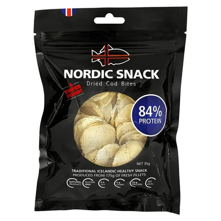 Dried Cod Keto Bites (Hardfiskur) Fish Jerky High Protein Healthy Nordic Snack 1.2oz (35g) Resealable Bag