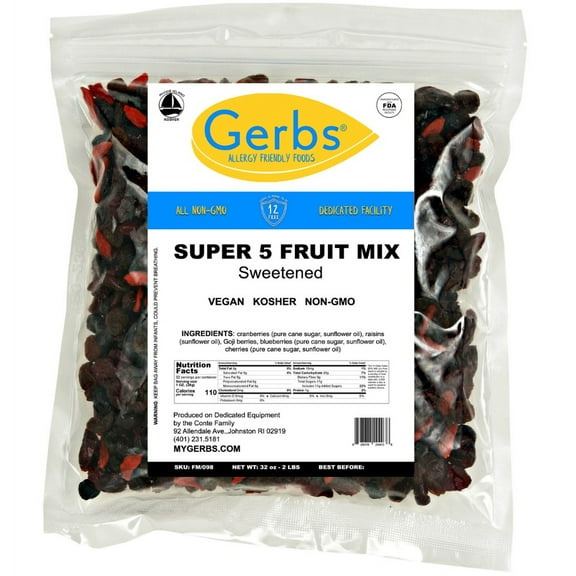 Dried Cranberries, Blueberries, Cherries, Goji Berry, & Raisin Fruit Mix by Gerbs - 2 LBS - Top 14 Allergen Free