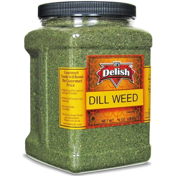 Dried Dill Weed by It's Delish, 10 Oz Jumbo Reusable Container Classic Kitchen Spice - Bulk Dry Dill Weed Season Your Soups, Salmon, Chicken, Rice, Sauces & Dips 100% Natural, Certified Kosher