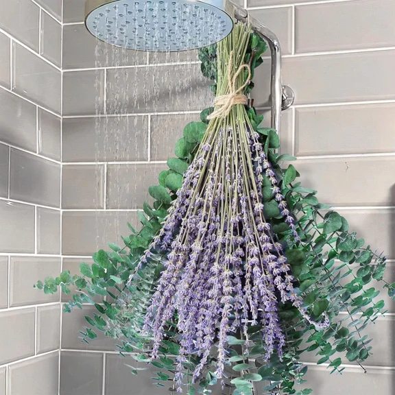 Dried Eucalyptus & Lavender Bouquet for Shower,17'' Hanging Preserved Eucalyptus Leaves for Bathroom Living Room Kitchen