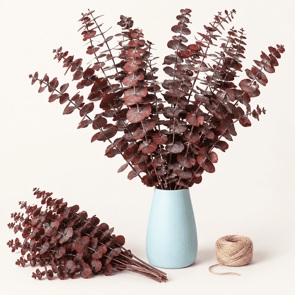 Dried Eucalyptus Stems, 17'' Real Red Leaves for Fall Decoration