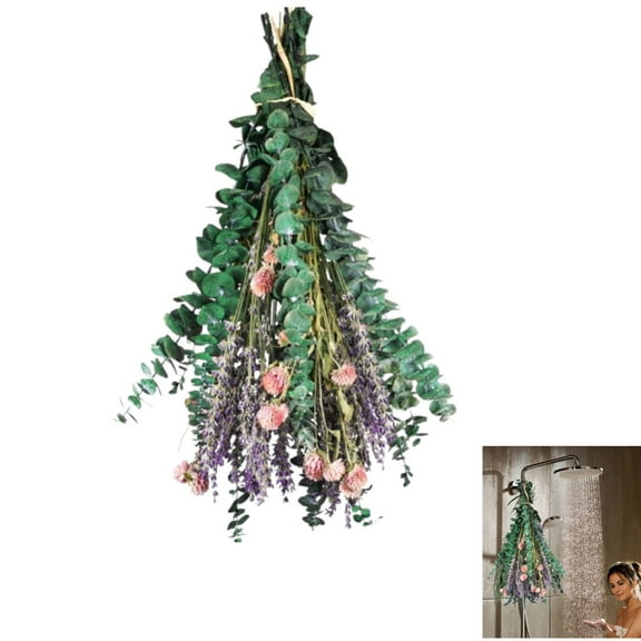Dried Eucalyptus Stems Lavender Flowers Bundle for Shower, Shower Eucalyptus Hanging, Fresh Eucalyptus Leaves Hanging Plants for Home and Wedding Decorations