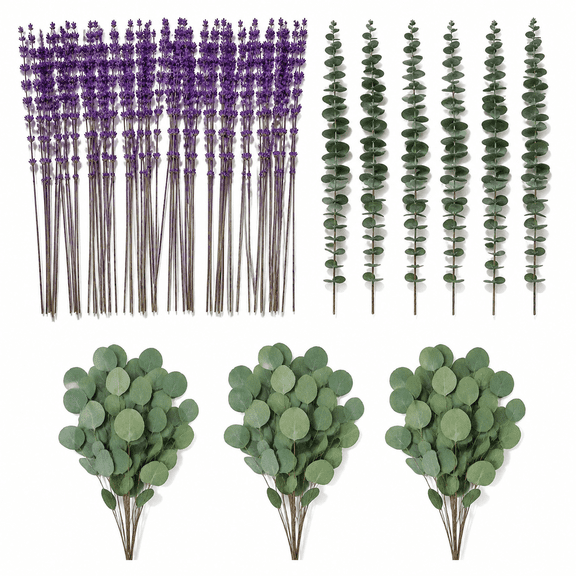 Dried Eucalyptus Stems & Lavender Flowers for Shower & Decor, 80 PCS, 17''