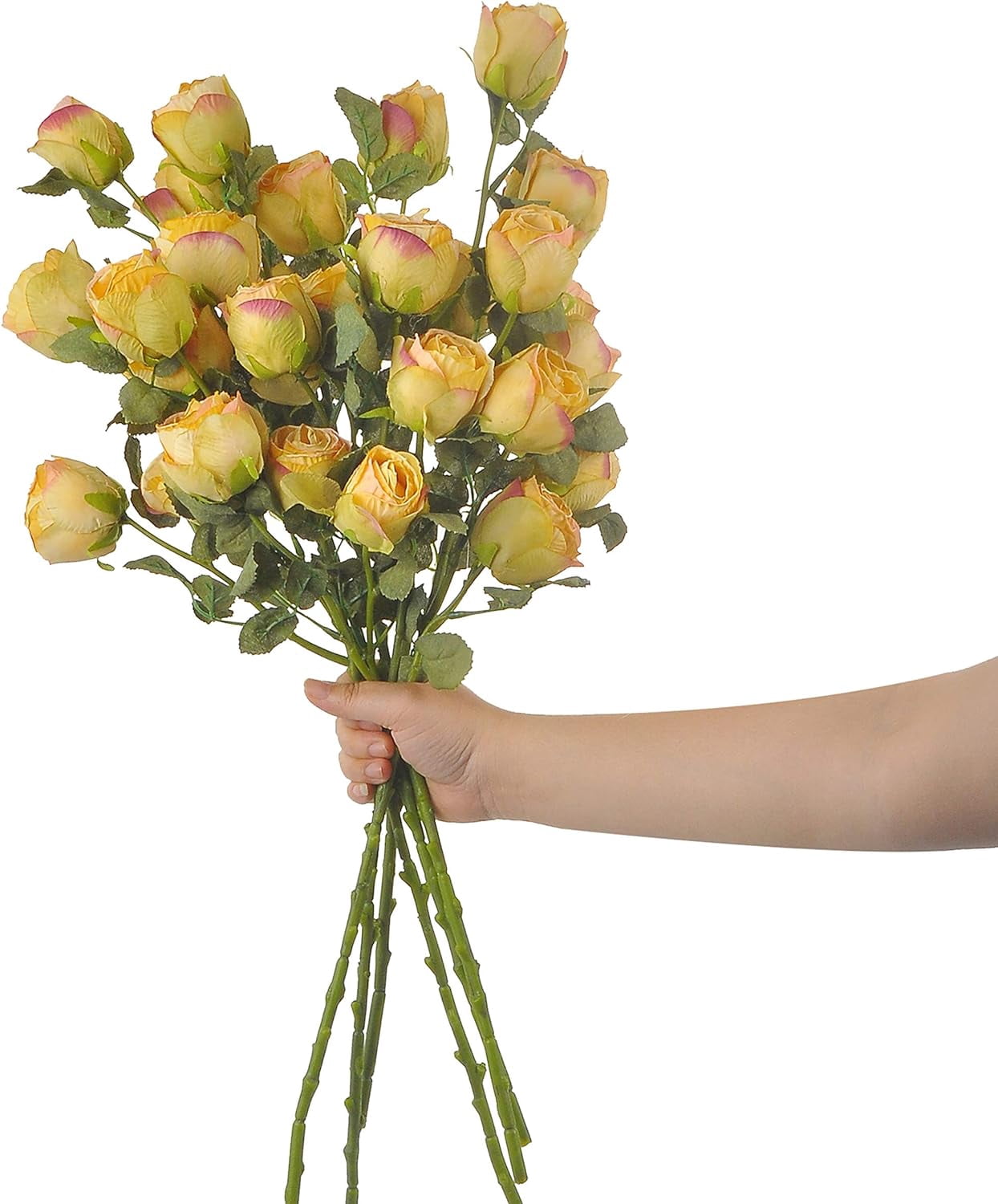 Dried Flower Artificial Rose 6pcs 24 Inch Long Stem Silk Rose with 5 Flowers for Wedding DIY Bridal Bouquet Home Decor Centerpiece Arrangement(White)