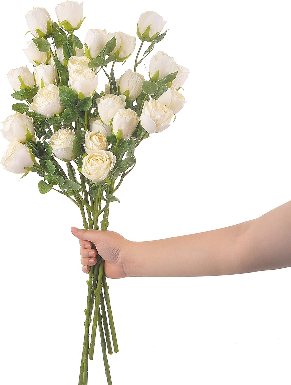 Dried Flower Artificial Rose 6pcs 24 Inch Long Stem Silk Rose with 5 Flowers for Wedding DIY Bridal Bouquet Home Decor Centerpiece Arrangement(White)