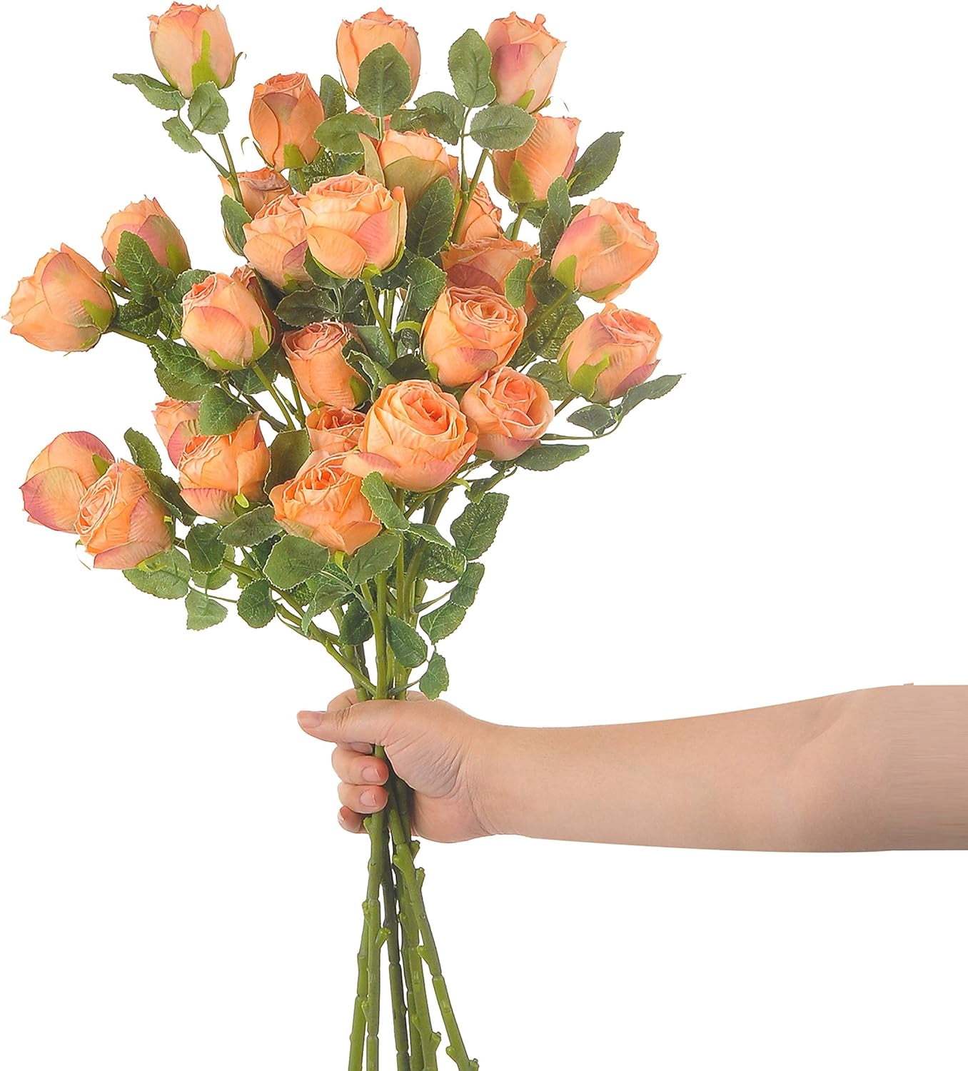 Dried Flower Artificial Rose 6pcs 24 Inch Long Stem Silk Rose with 5 Flowers for Wedding DIY Bridal Bouquet Home Decor Centerpiece Arrangement(White)