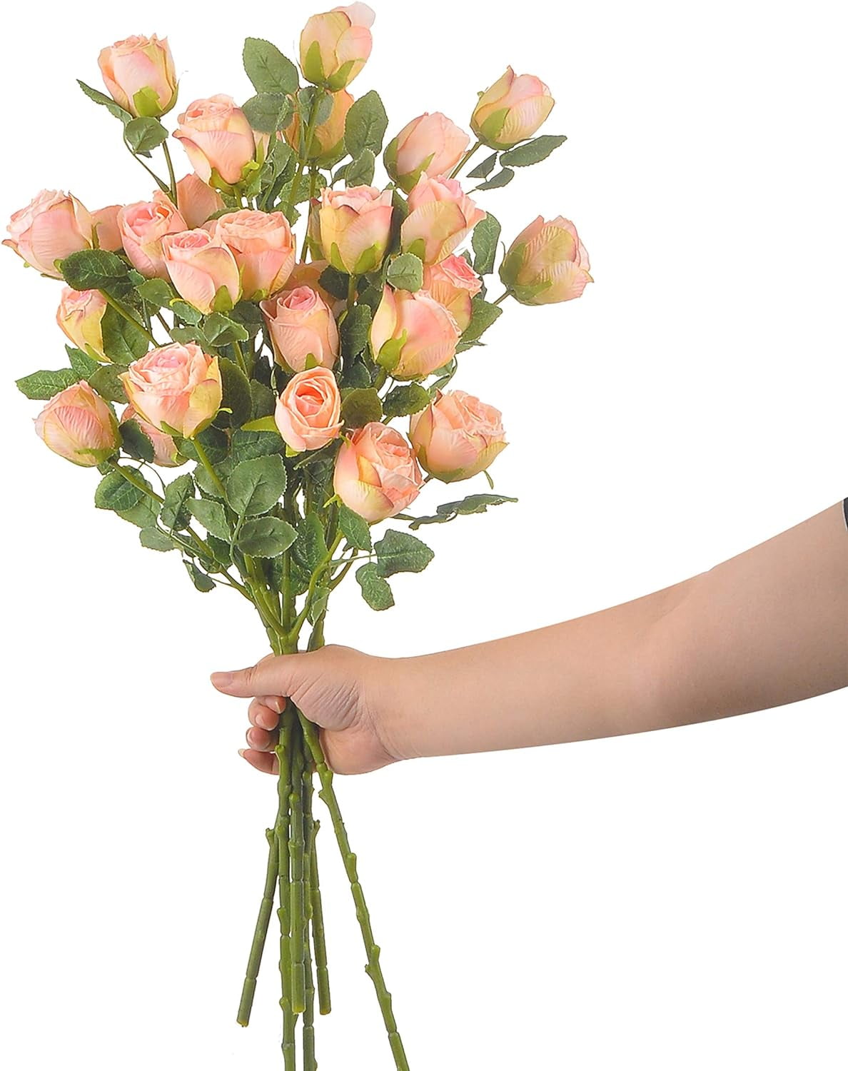 Dried Flower Artificial Rose 6pcs 24 Inch Long Stem Silk Rose with 5 Flowers for Wedding DIY Bridal Bouquet Home Decor Centerpiece Arrangement(White)