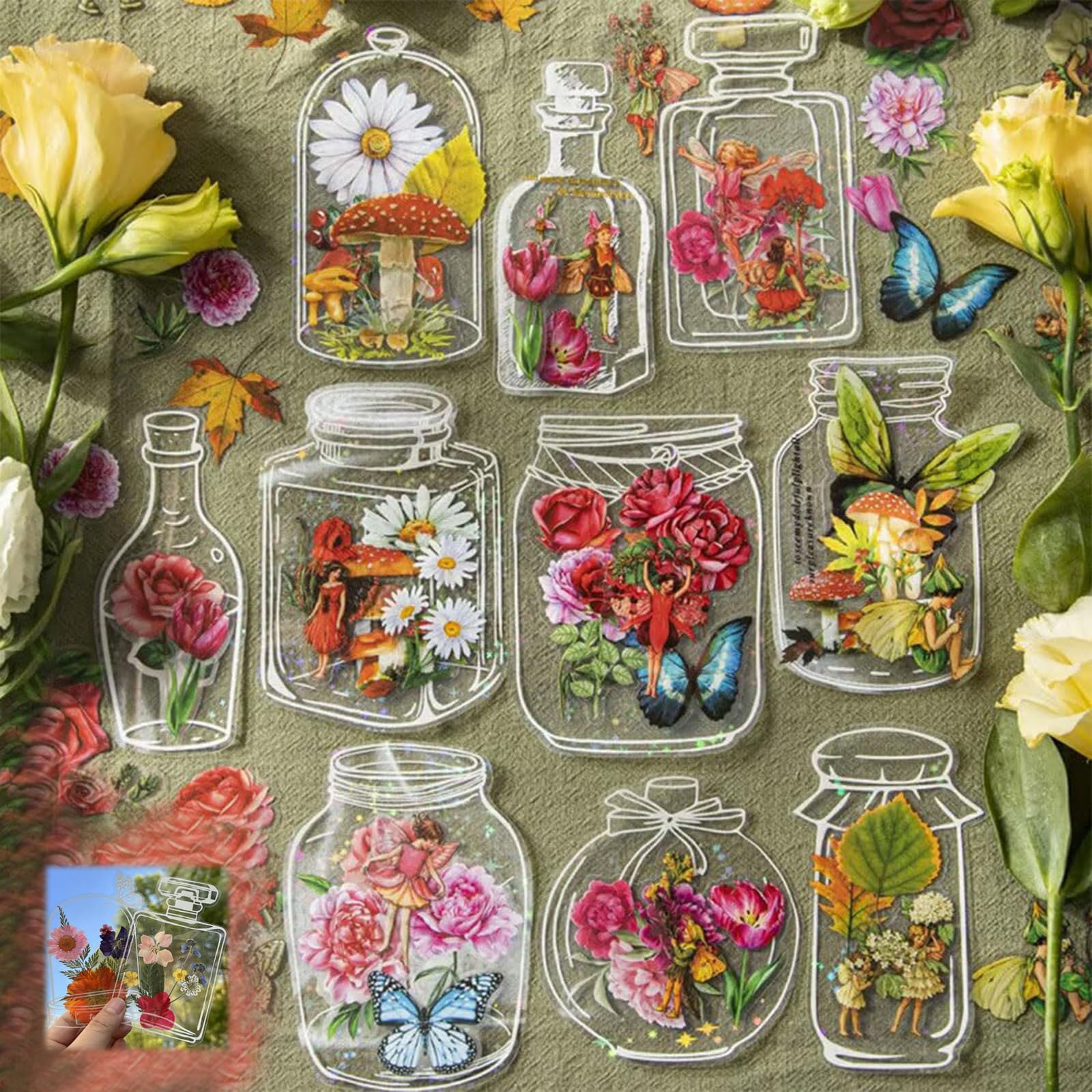 DIY Pressed Flower Bookmark Kit - 40 Transparent Bookmarks & 100 Stickers With Dried Flowers For Crafts