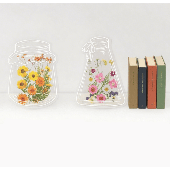 Dried Flower Bookmark Making Kit, 20pcs Easy DIY Transparent Bookmarks, Clear Jars Stickers Set
