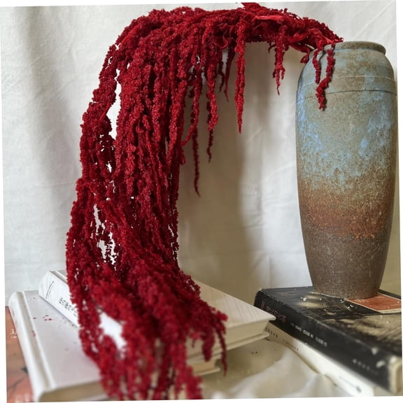 Dried Flower Bouquet, 24-31.5" Hanging Dried Amaranthus, Lifelike Natural Vine Flowers, Reusable Plants for Wedding Bouquet Wall Home Party Decor, Dark Red, Amaranthus