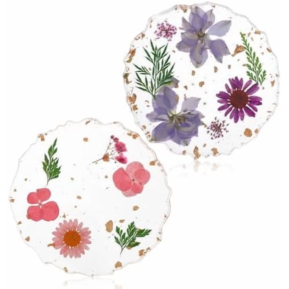 Dried Flower Coasters Set of 2, Non-Slip Decorative Floral Resin Coasters, Reusable Exquisite Flower Coaster for Coffee Table Desk Kitchen Bar Mugs(2 Style)$$Home Decor, Kitchen, & Other