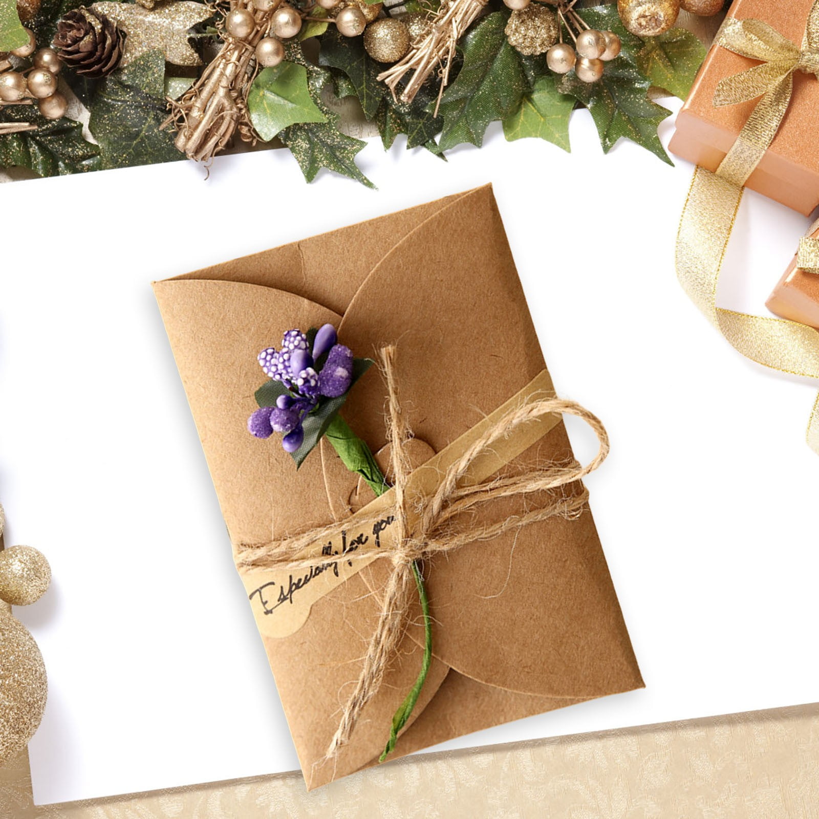 Dried Flower Greetings Card Unique Eco Design Recycled Brown Kraft