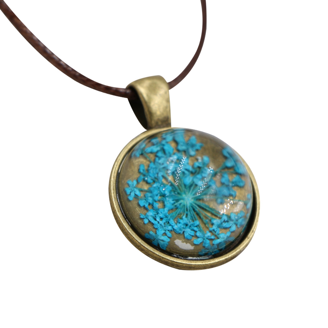 Dried Flower Necklace Natural Pressed Flower Necklace Round Pendant Necklace - image 1 of 10