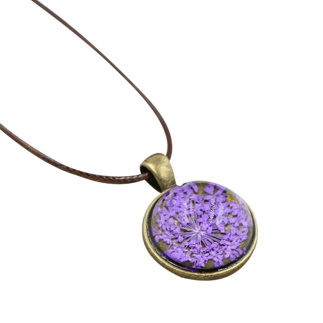 Dried Flower Necklace Natural Pressed Flower Necklace Round Pendant Necklace