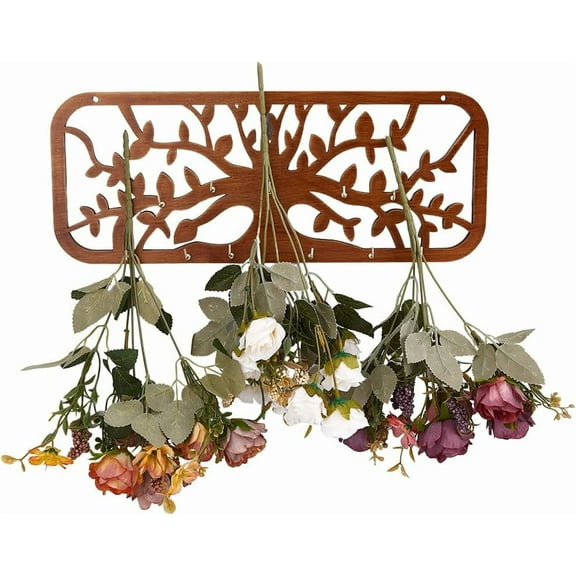 Dried Flower Rack Dried Wooden Herb Rack Herb Drying Hanging Rack with 11Pcs Hooks and 2pcs Screws Flower Dryer Rack for Wall Decor 38cm Pink for diy making