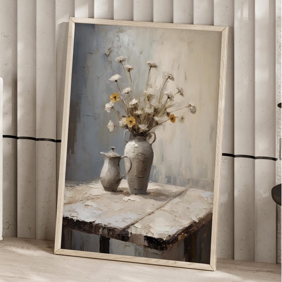 Dried Flower Vase Still Life Wall Art Vintage Wildflower Decor, Unframed Paper Print Size 24x36