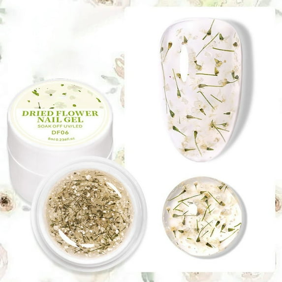 Dried Flowers Gel Nail Polish, 8ml Flower Fairy Gel Polish, Soak Off UV Holographic Varnish Real Red Pink Green Blue Purple Nail Polish