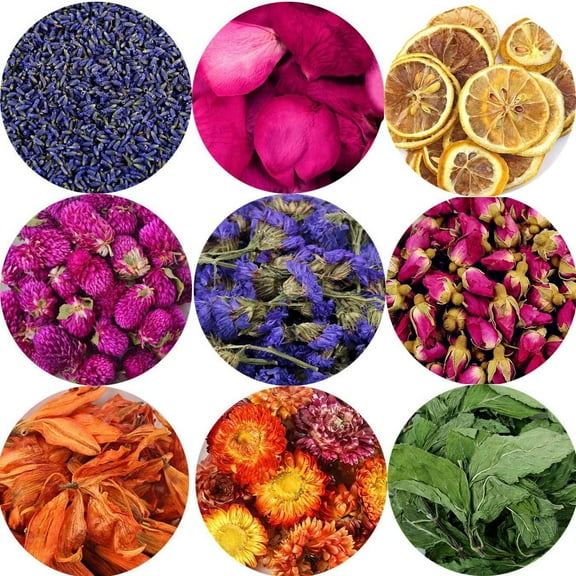 Dried Flowers Kit Candle Making Soap Making DIY Candel Natural Flowers-Lemon, Lily ,Don't Forget Me, Lavender, Mint Leaf, Rose Petal, Red Rose, Globe Amaranth, Chrysanthemum
