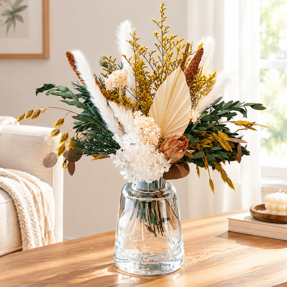 Dried Flowers for Vase, Boho Pampas Grass Hydrangea Eucalyptus Bouquet