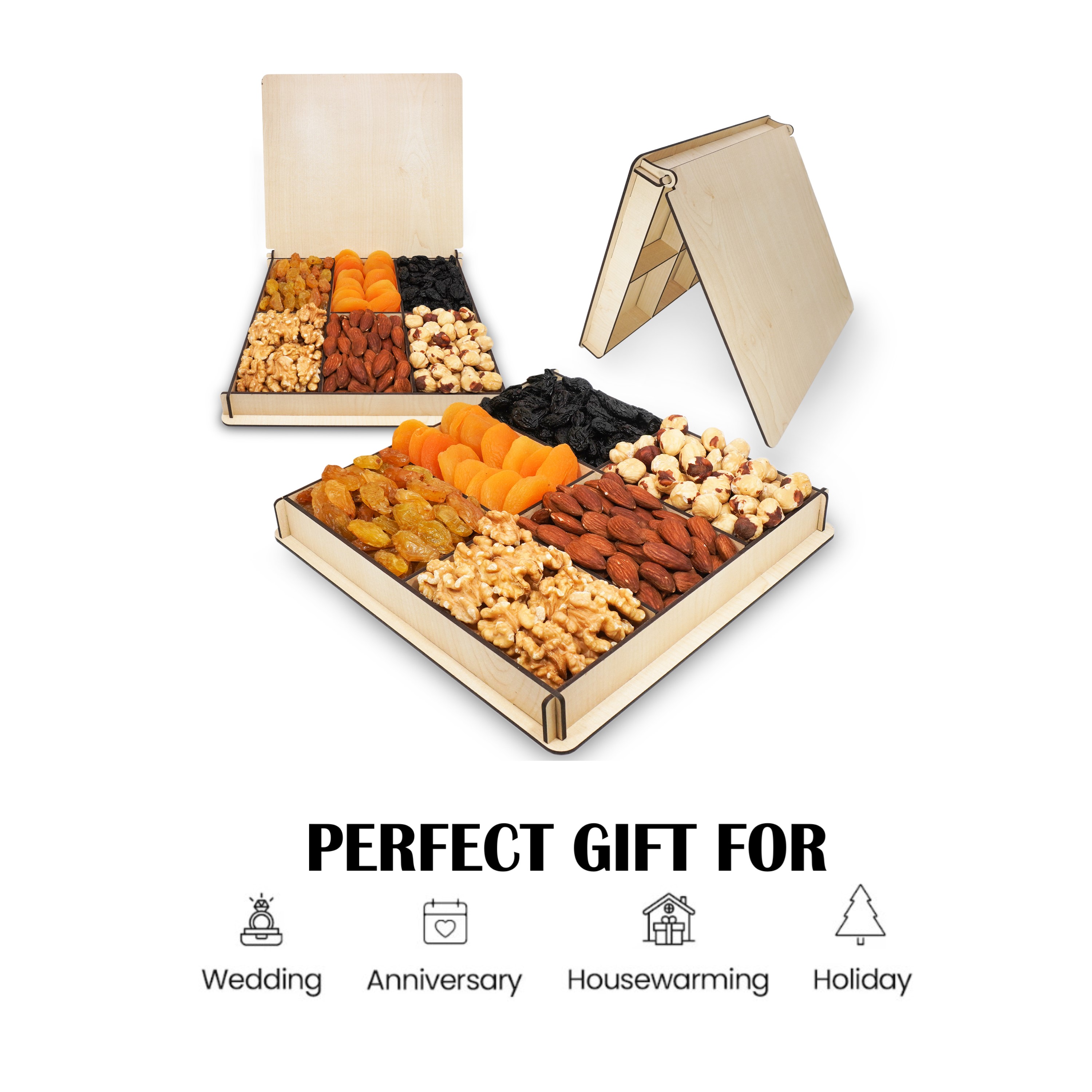 Dried Fruit Mixed Nuts, Food Gift Baskets Wood, Healthy Fresh for