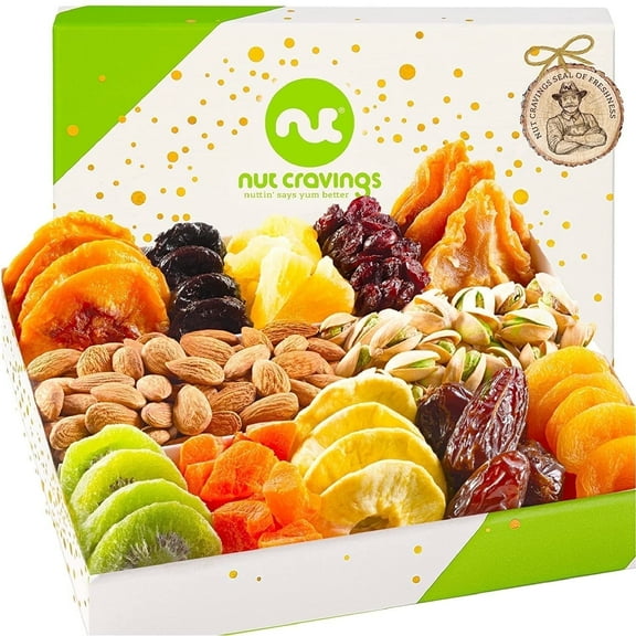 Nut Cravings Dried Fruit & Nuts Gift Basket, 12 Assortments, Premium Healthy Kosher Snack Tray
