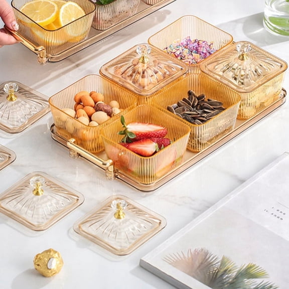 Dried Fruit Snack Serving Platter Appetizer Serving Tray Multipurpose 6 Bowls Divided Serving Bowls,Transparent-Gray