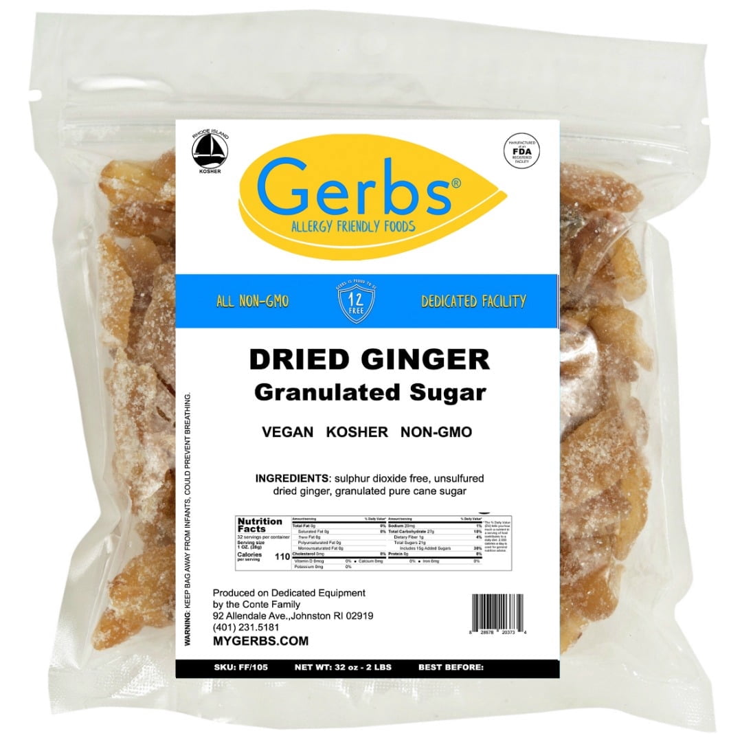 Dried Granulated Ginger by Gerbs - 2 LBS - Unsulfured - Top 14 Food Allergen Free & NON GMO