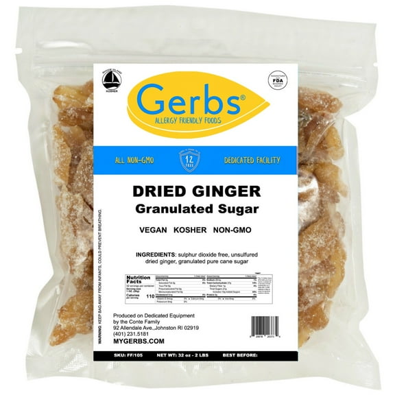 Dried Granulated Ginger by Gerbs - 2 LBS - Unsulfured - Top 14 Food Allergen Free & NON GMO