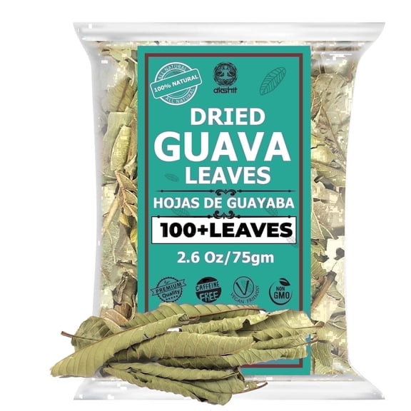Akshit Guava Leaves, 100+ Natural Whole Dried Guava Leaves, Herbal Tea, Gluten-Free, Non GMO. 2.6oz