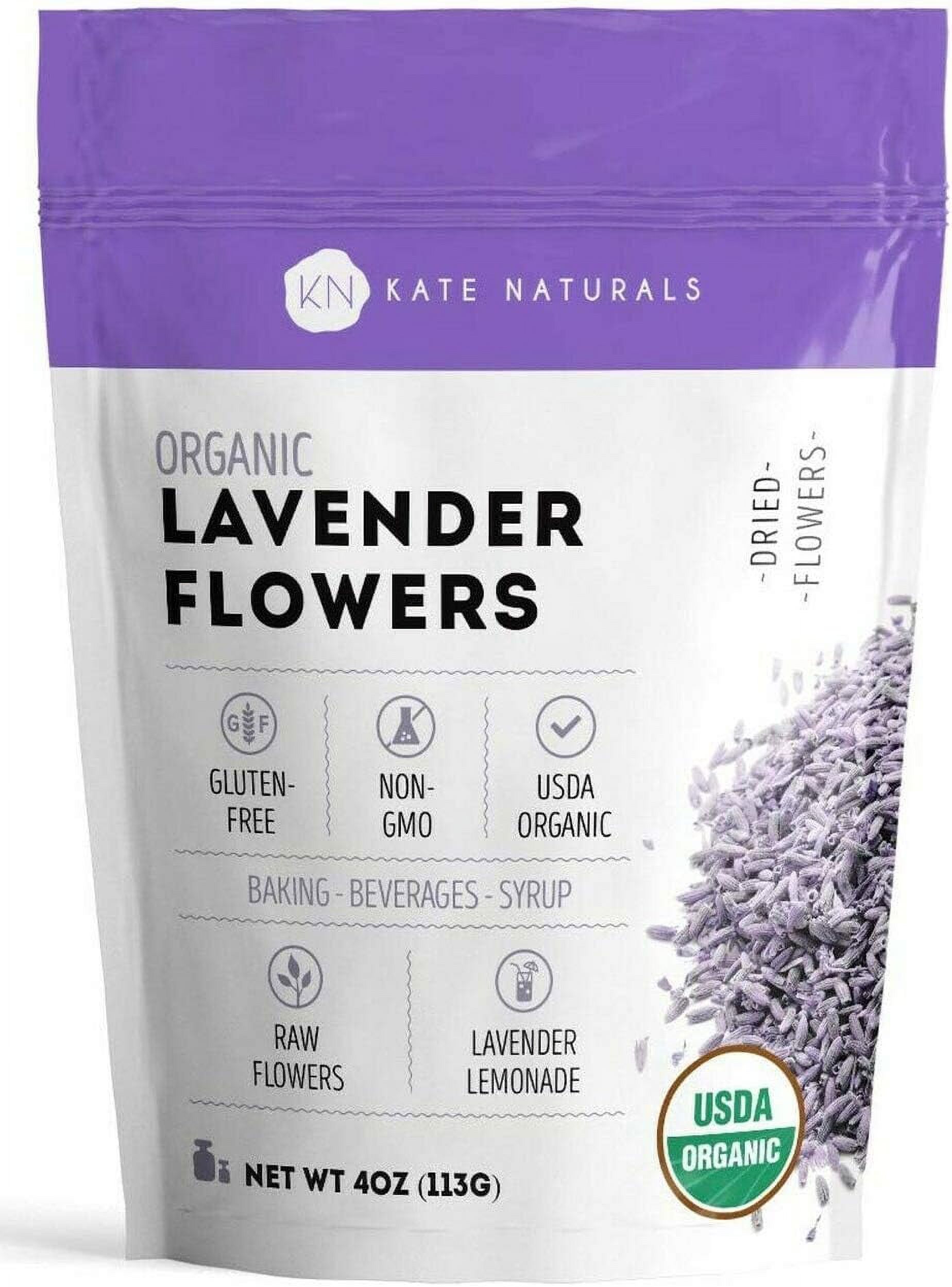 Dried Lavender Flowers for Tea and Soap Making (4oz) Kate Naturals. USDA Organic Dried Flowers