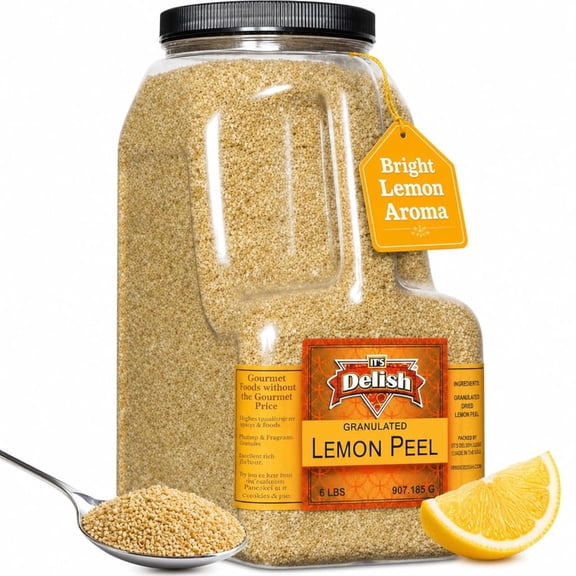 Dried Lemon Peel by It's Delish 6 LBS Bulk Restaurant Gallon Jug Granulated Citrus Zest for Baking, Lemon Bars, Tea Blends, Marinades & Cocktails All Natural, Kosher Pareve