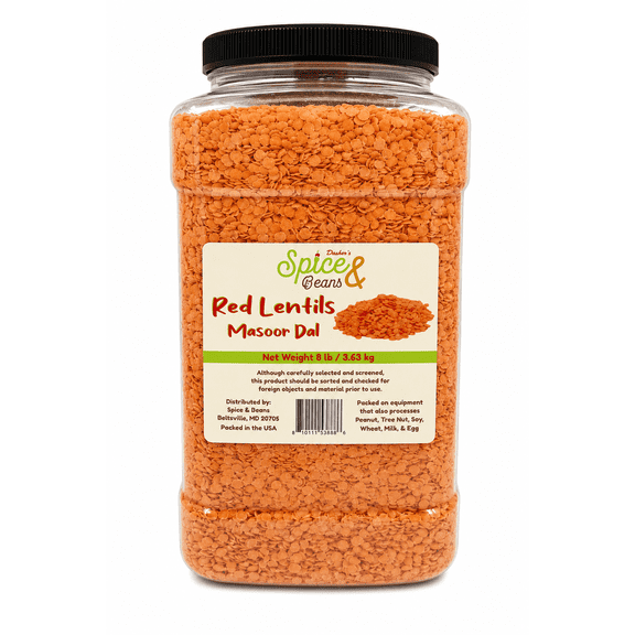 Light Red Lentils Masoor Dal 8 lb - Dried Split Lentil Beans for Indian Cooking, Soups & Curries - Vegetarian and Vegan Pantry Ingredient - Bulk - Dashers Spice & Beans