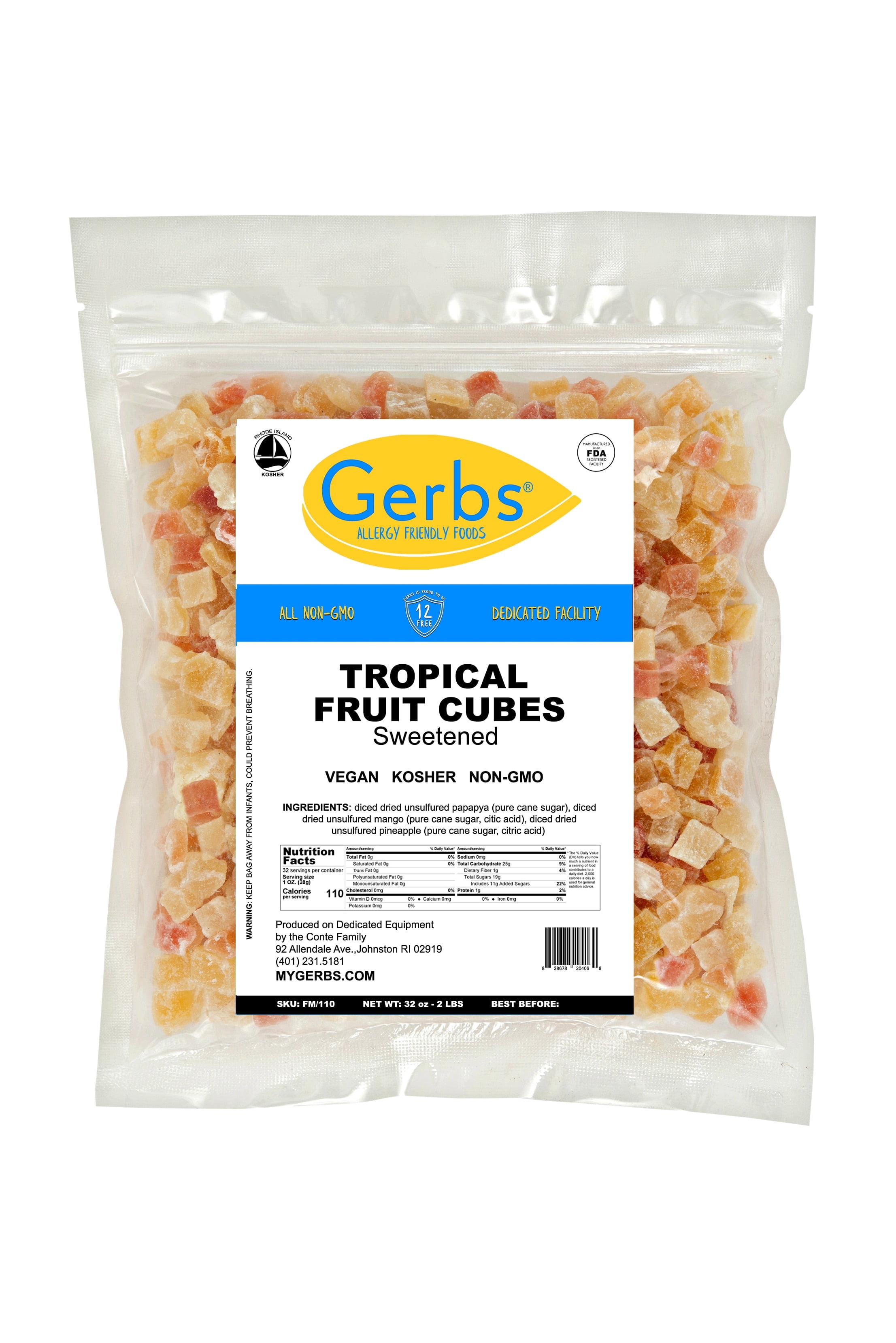 Dried Mango, Pineapple, Papaya Fruit Mix by Gerbs - 2 LBS - Unsulfured - Top 14 Allergen Free & NON GMO