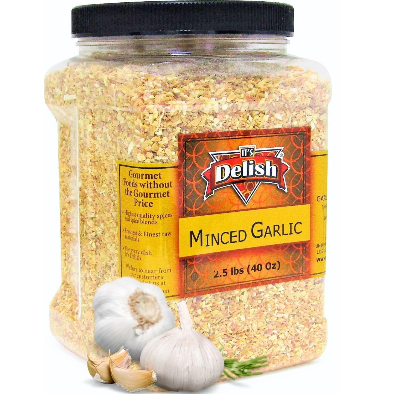 Dried Minced Garlic by Its Delish, 2.5 lbs 40 Oz Jumbo Container Jar All Natural Peeled Chopped Garlic Cloves Dehydrated, No Preservatives, No Artificial Flavor Added, Certified Kosher
