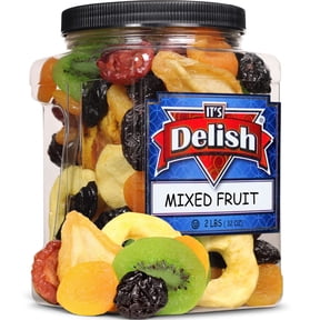 Dried Mixed Fruit with Prunes by It's Delish, 2 lbs 32 Oz Jumbo Container Snack Mix of Prunes, Apricots, Plums, Apple Rings, Nectarines, Peaches, Pears, Kiwi Slices