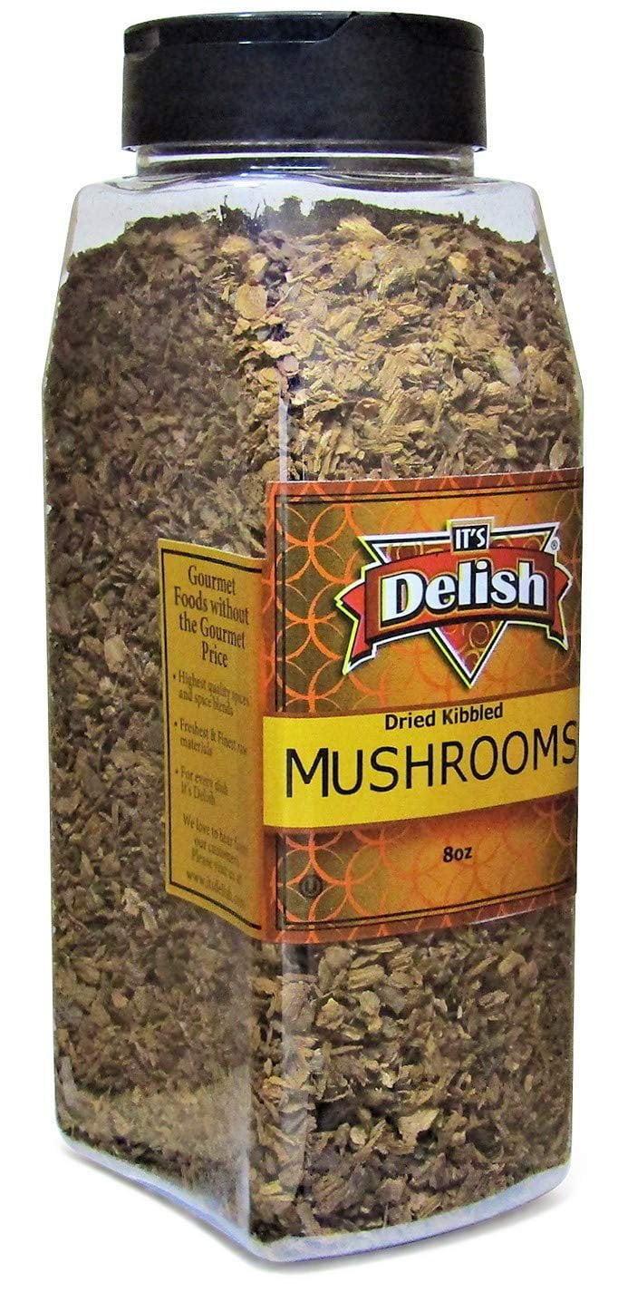 Dried Mushroom Kibble by Its Delish, 8 Oz Large Jar Dark Chilean Dehydrated and Chopped Boletus Luteus Mushrooms for Cooking and Flavoring