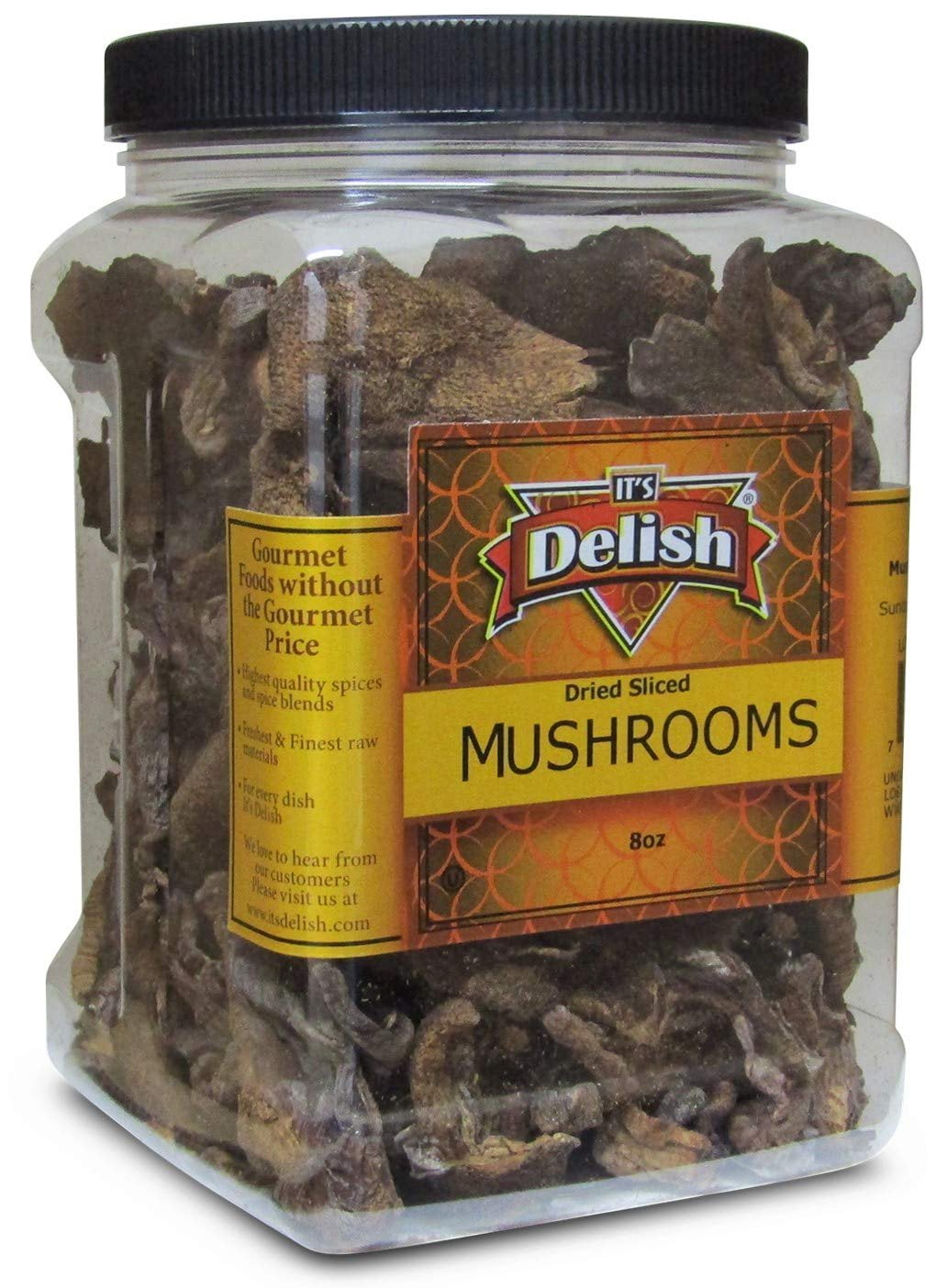Dried Mushroom Slices Boletus Luteus by It's Delish, 8 Oz Jumbo Reusable Container Chilean Sundried Dehydrated and Sliced Mushrooms for Cooking and Flavoring