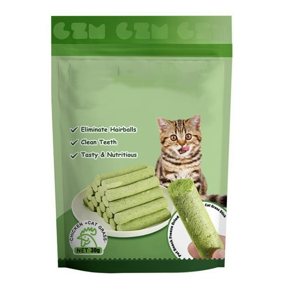Dried Natural Cat Grass Teething Sticks, Gentle Hair Removal & Grooming Snacks With Natural Ingredients For Cats, 6-Piece Pack To Promote Dental Health And Digestion