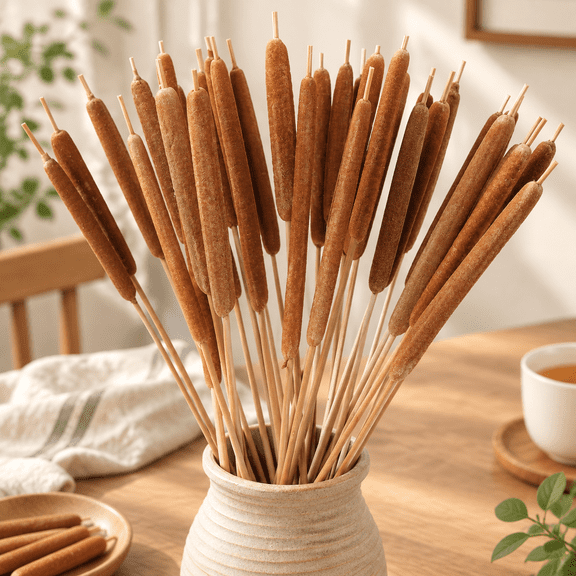Dried Natural Cattails - 20PCS for DIY Floral Arrangements and Home Office Decor - 17 Inch Length