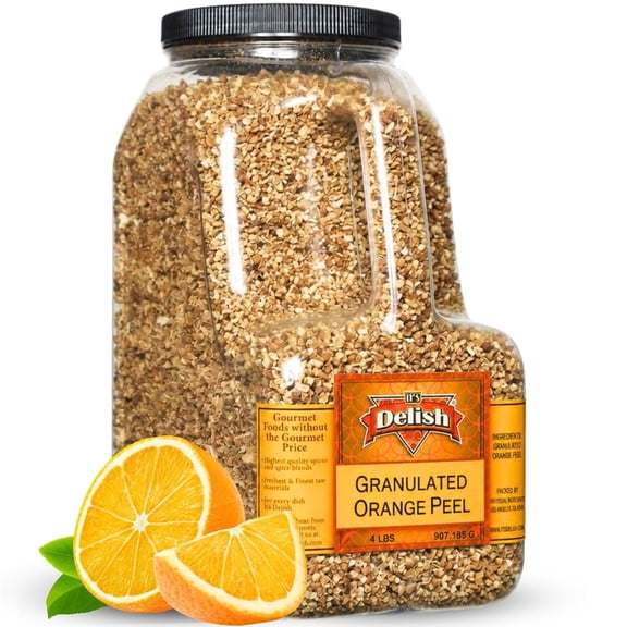 Dried Orange Peel by It's Delish 4 LBS Bulk Restaurant Gallon Jug Granulated Orange Zest for Baking, Tea Blends, Marinades, Cocktails, Cooking & Holiday Recipes All Natural, Kosher Pareve