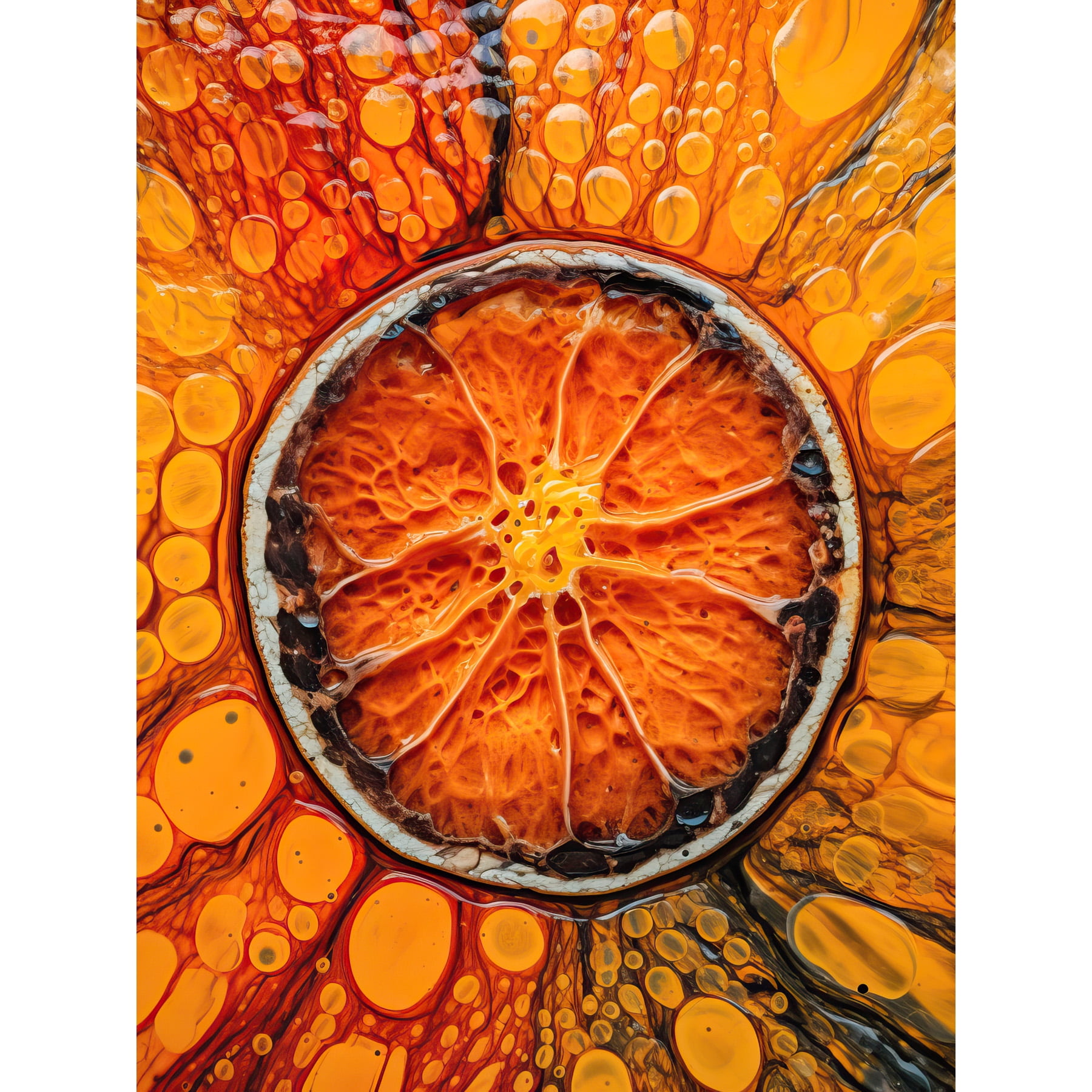 Dried Orange Slice Vibrant Macro Liquid Painting Extra Large XL Wall