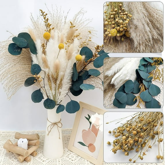 Dried Pampas Grass,65 Pcs Dried Flowers Decoration Natural Pampas Grass Decor Small Dried Flowers Dried Plants Home Wedding Decor Bedroom Balcony Kitchen Home Decor