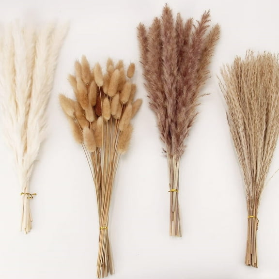 Dried Pampas Grass Decor,100 Stems Pampas Grass Contains Bunny Tails Dried Flowers,Reed Grass Bouquet for Wedding Boho Flowers Home Table Decor,Rustic Farmhouse Party (17",White and Brown)