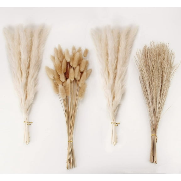 Dried Pampas Grass Decor, 100 Stems Pampas Grass Contains Bunny Tails Dried Flowers, Reed Grass Bouquet for Wedding Boho Flowers Home Table Decor