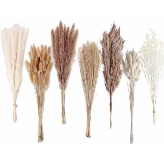 Dried Pampas Grass Decor, 128PCS Pampas Grass with Bunny Tails Dried Flowers, Reed Grass Bouquet for Wedding, Boho Flowers, Home Table Decor, Rustic Farmhouse Party