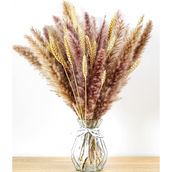 Dried Pampas Grass Decor with Wheat - 40 Stems 17 Inch- |Small Pampas Grass | Pompass Grass Branches| Boho Wedding Decor | Boho Table Decor | Pampass Grass | Boho Decor for Living Room, Natural